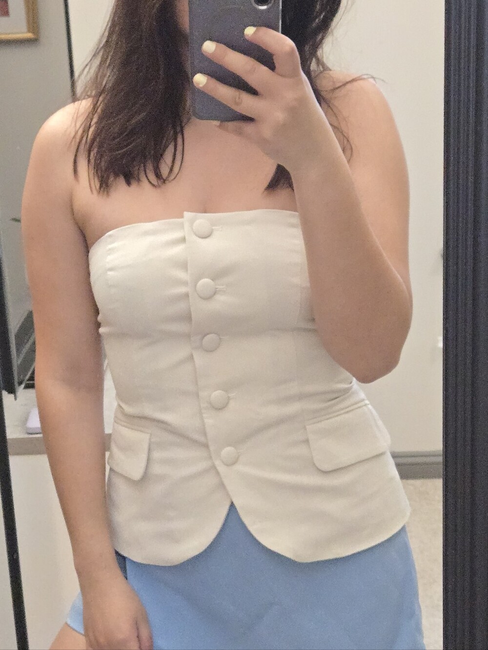 Strapless Cream Buttoned Bustier Top